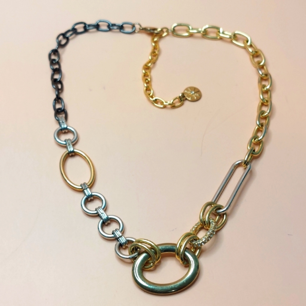 15 Inch RJ Graziano Mixed Metal Station Necklace